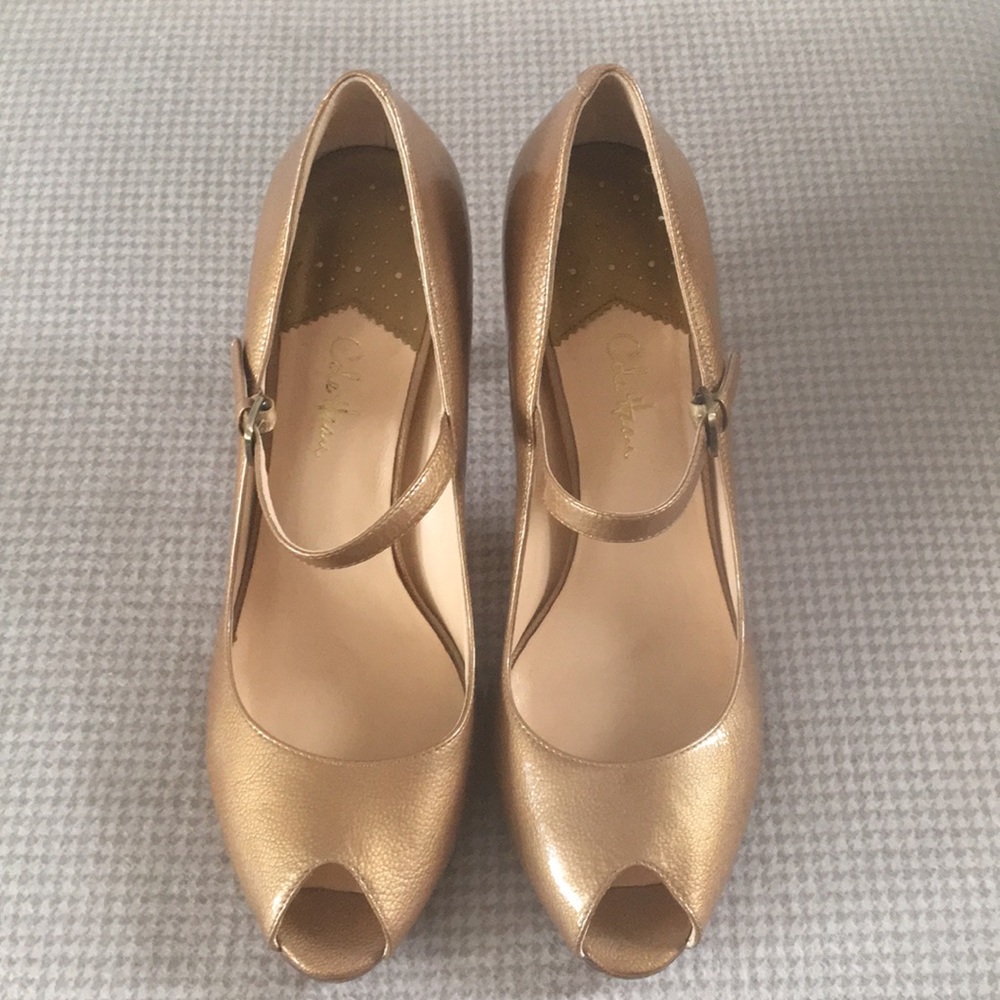 Cole Haan Gold Pump with Ankle Strap, Size 9.5